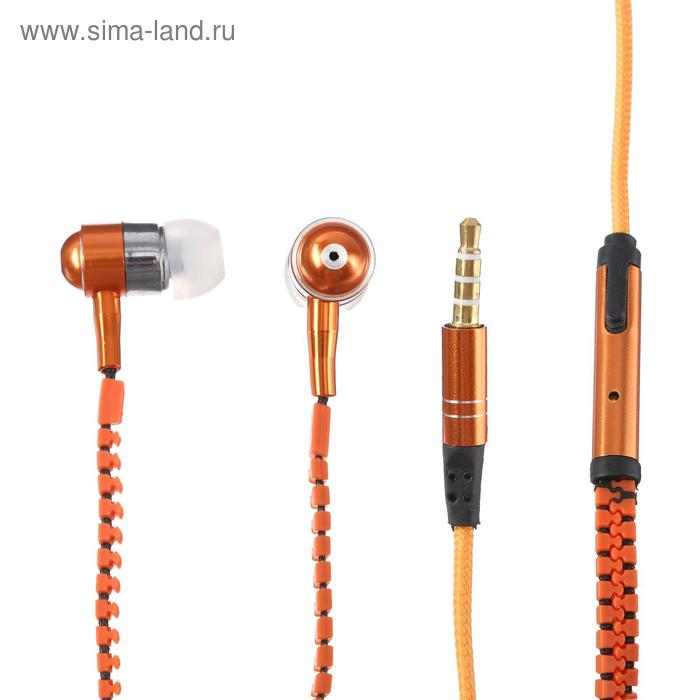 фото Наушники eltronic zipper, вакуумные, микрофон, 102 дб, 32 ом, 3.5 мм, 1.2 м, оранжевые