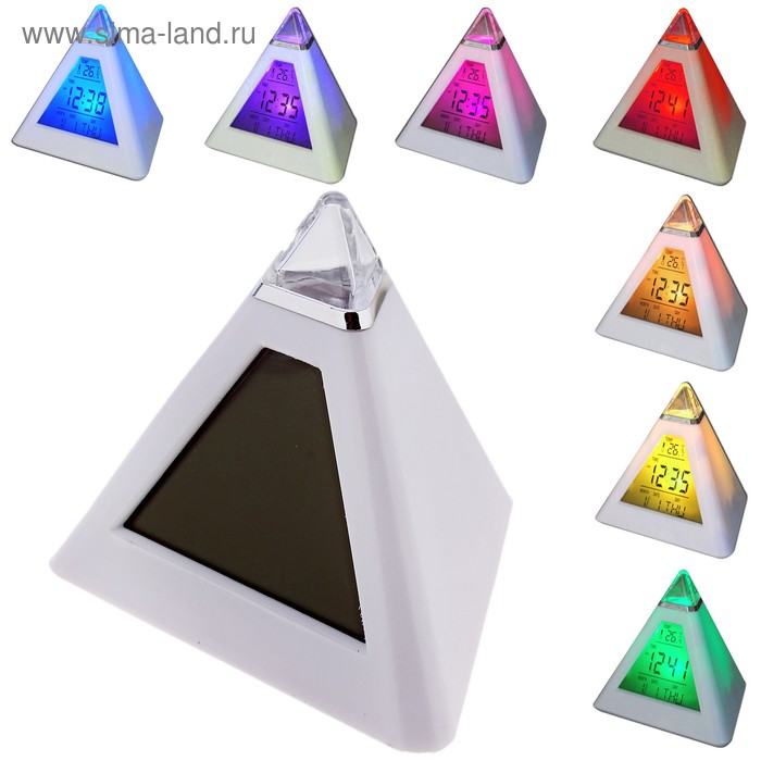 цена Будильник Luazon LB-05 Пирамида, 7 цветов дисплея, термометр, подсветка