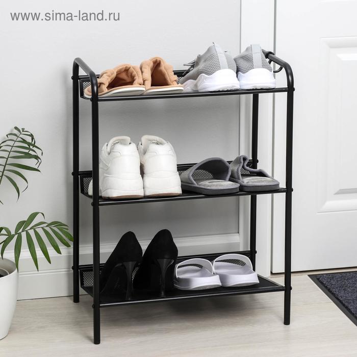 фото Подставка для обуви «женева-13», 3 полки, 45×27×60 см, цвет чёрный зми