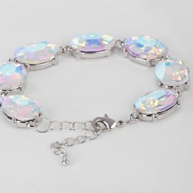 

Браслет со стразами "Дорожка" бал, овал, цвет радужный в серебре ,L=18