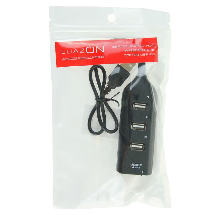 USB-разветвитель (HUB) LuazON HGH-63009, на 4 порта, МИКС