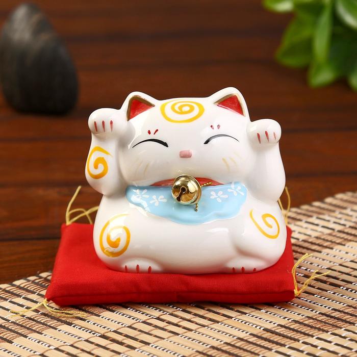 Сувенир кот копилка керамика Манэки-нэко h=7,5 см, белый сувенир кот керамика манэки нэко h 17см