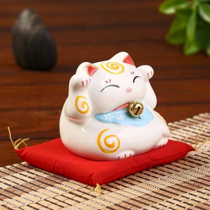 Сувенир кот копилка керамика "Манэки-нэко" h=7,5 см, белый