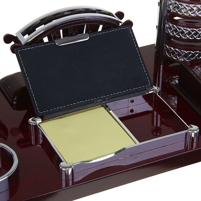 Набор настольный «Плетение»: часы, блок для бумаги, визитница, подставка для ручек, лоток для скрепок, отделение для мелочей