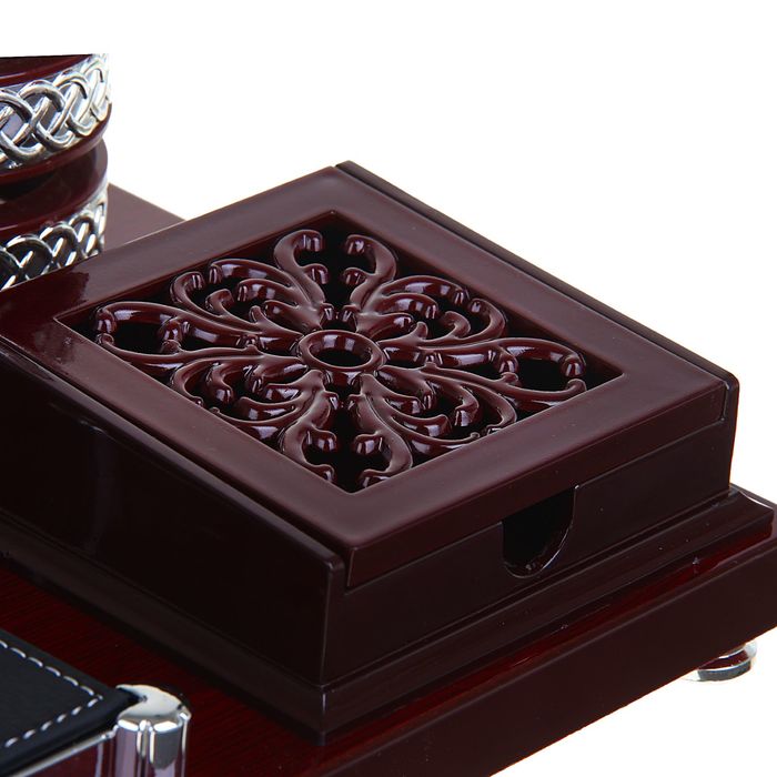 Набор настольный «Плетение»: часы, блок для бумаги, визитница, подставка для ручек, лоток для скрепок, отделение для мелочей