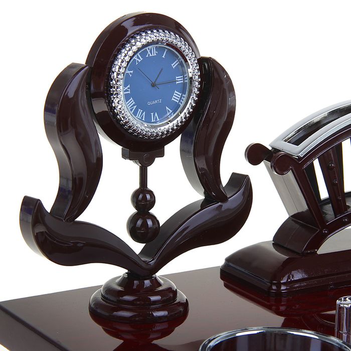 Набор настольный «Плетение»: часы, блок для бумаги, визитница, подставка для ручек, лоток для скрепок, отделение для мелочей