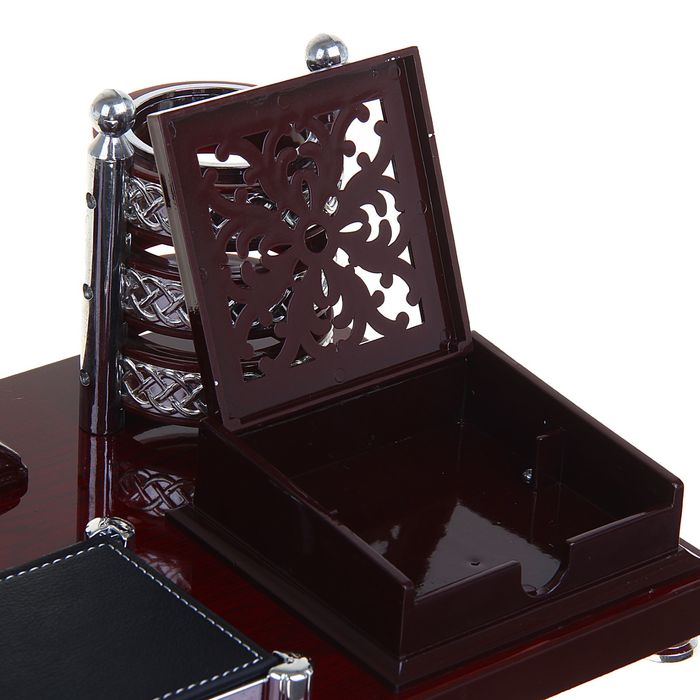 Набор настольный «Плетение»: часы, блок для бумаги, визитница, подставка для ручек, лоток для скрепок, отделение для мелочей