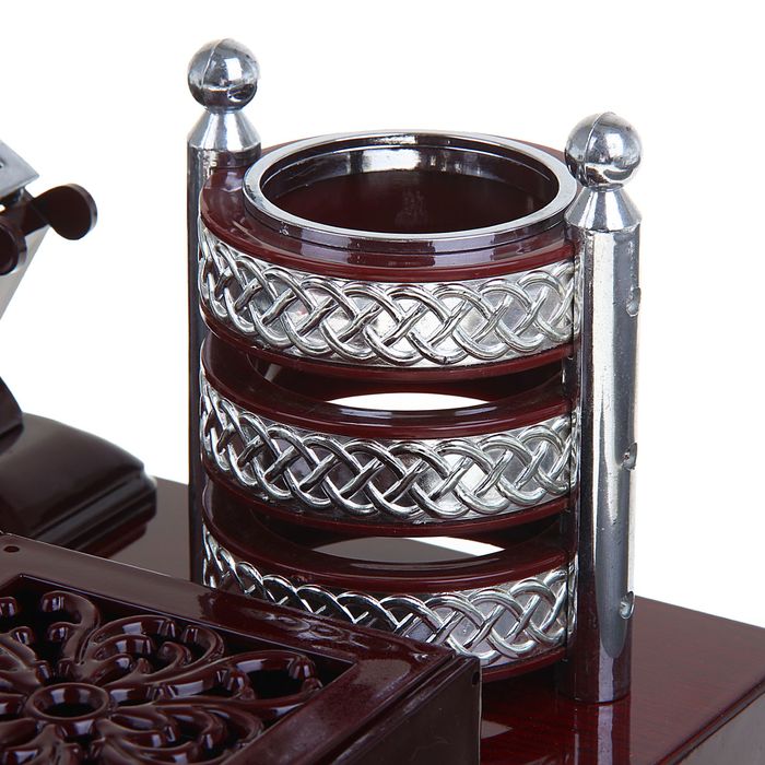 Набор настольный «Плетение»: часы, блок для бумаги, визитница, подставка для ручек, лоток для скрепок, отделение для мелочей