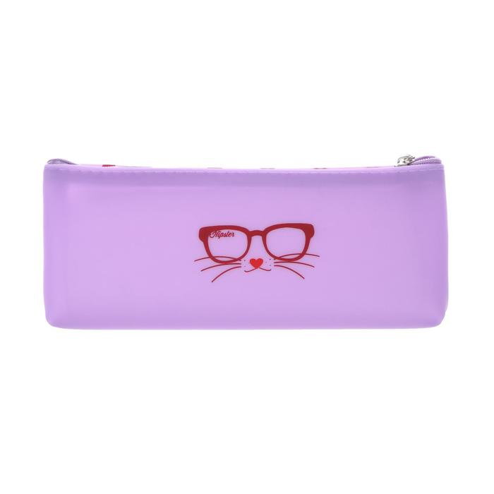 фото Пенал школьный на молнии силиконовый "очки", фиолетовый