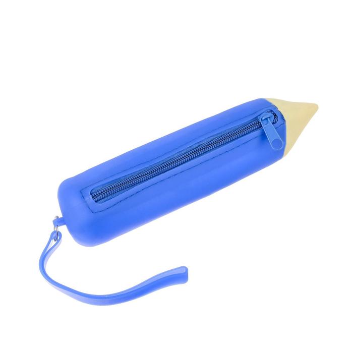 фото Пенал школьный на молнии силиконовый "карандаш", синий