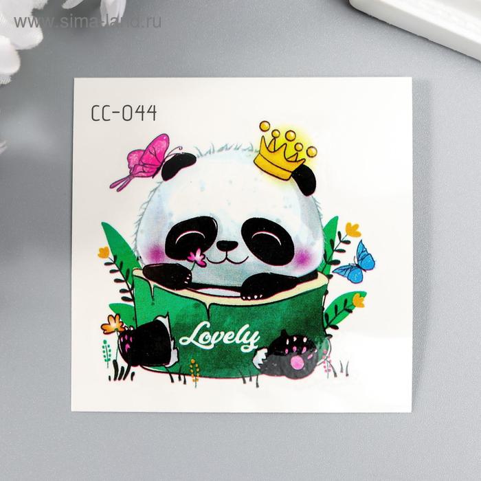 Татуировка на тело цветная Панда в короне 6х6 см татуировка на тело цветная панда с баночкой с сердцами 6х6 см