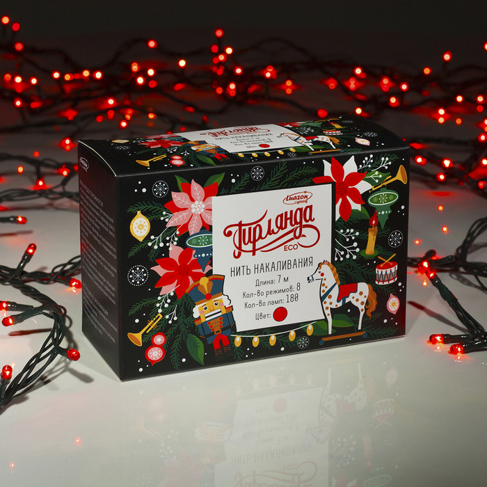 НИТЬ, 7 м, Н.Т. 180 ламп, 220V, 8 режимов, КРАСНЫЙ