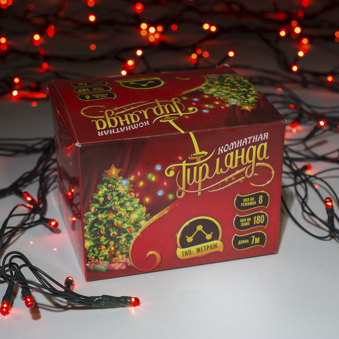 НИТЬ, 7 м, Н.Т. 180 ламп, 220V, 8 режимов, КРАСНЫЙ