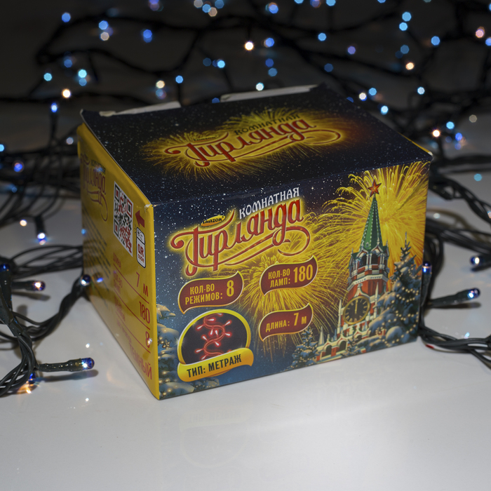 НИТЬ, 7 м, Н.Т. 180 ламп, 220V, 8 режимов, СИНИЙ