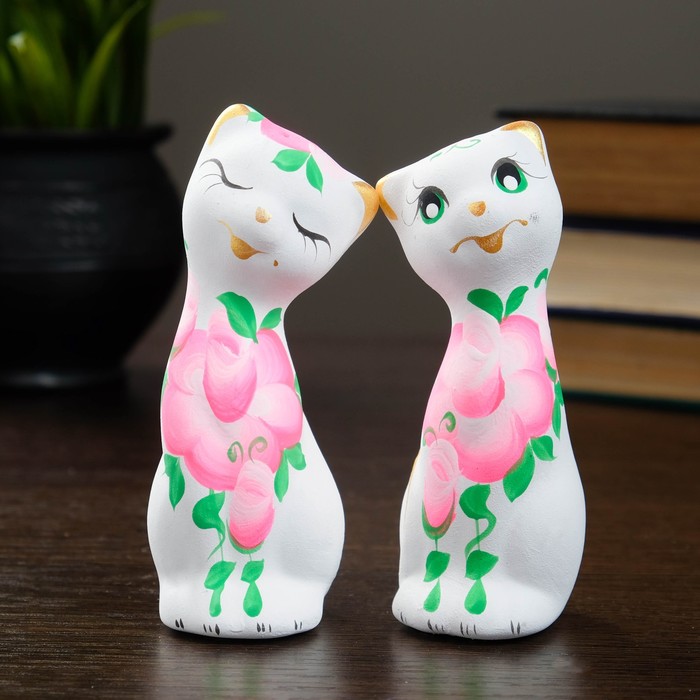 Сувенир Набор "Love Коты" с розами 2шт, белые