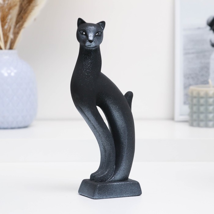 Фигура Кошка Рысь чёрная с серебром 7х5х21см фигура кошка с котенком черная с серебром 16х26см