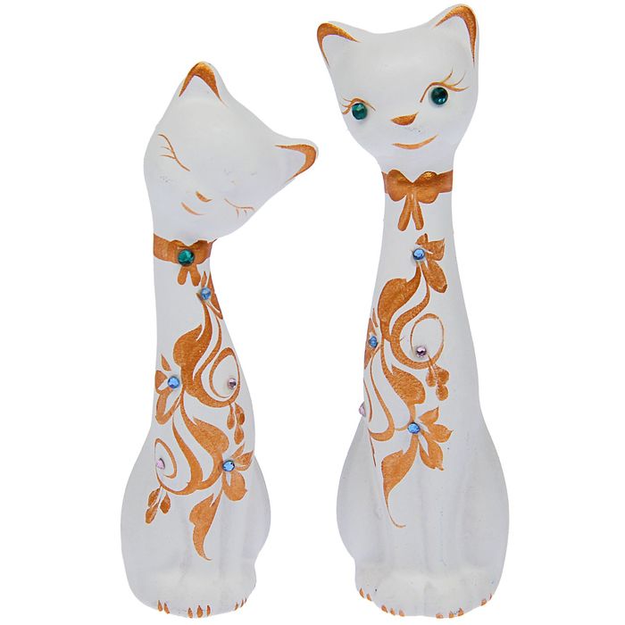 Сувенир Набор "Love Коты" малые со стразами, 2шт белые