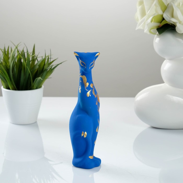 Сувенир "Кошка Багира" наклоненная роспись синяя