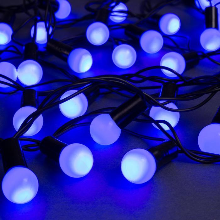 Гирлянда "Нить" 10 м с насадками "Шарики 1.5 см", IP44, тёмная нить, 100 LED, свечение синее, 8 режимов, 220 В