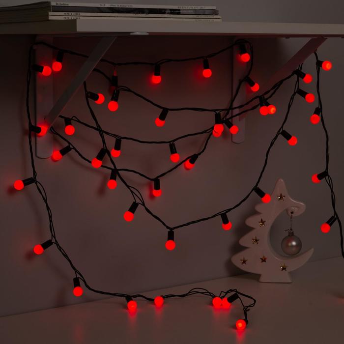 НИТЬ, улич. с насад. "Шарики d=1,5 см" 10 м, Н.Т. LED-100-220V контр.8р. КРАСНЫЙ