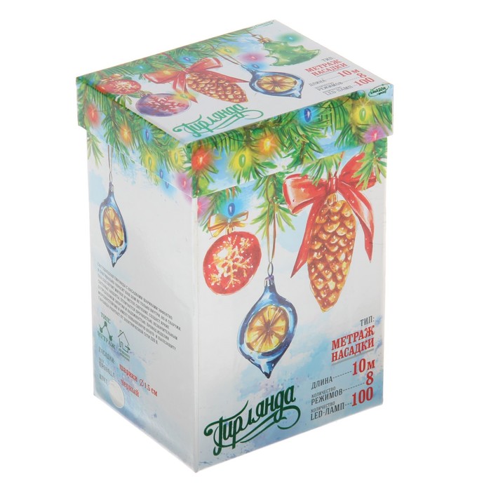 НИТЬ, улич. с насад. "Шарики d=1,5 см" 10 м, Н.Т. LED-100-220V контр. 8р. БЕЛЫЙ