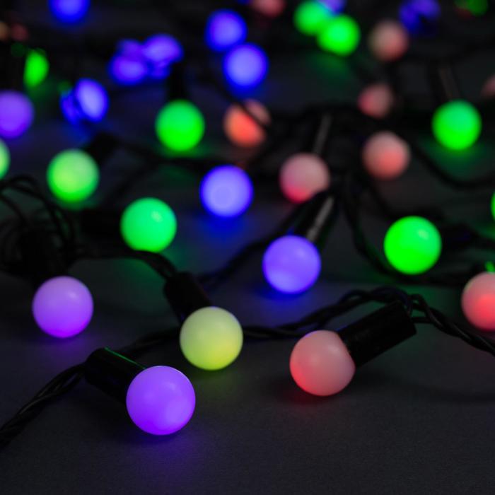 фото Гирлянда "нить" 20 м с насадками "шарики 1.5 см", ip44, тёмная нить, 200 led, свечение мульти, мигание, 220 в luazon lighting