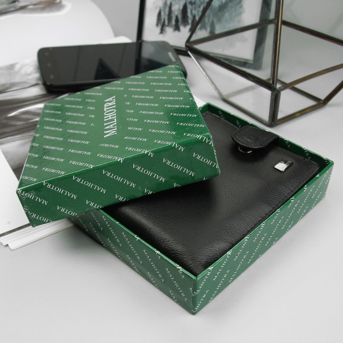 Портмоне мужской складной, 2 отдела, 1 отдел на молнии, отдел для карт, отдел для монет, чёрный