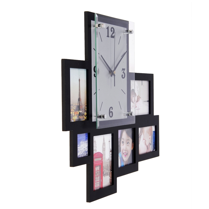 Часы настенные "Счастливый час", чёрные + 6 фоторамок от 10 × 10 см