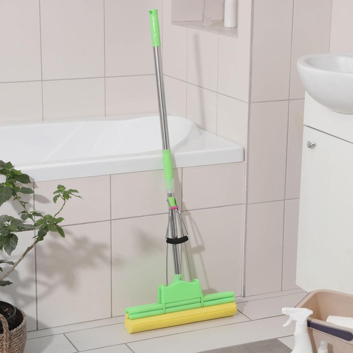 Швабра PVA с двойным роликовым отжимом , широкая насадка, телескопическая стальная ручка 115 см, цвет МИКС
