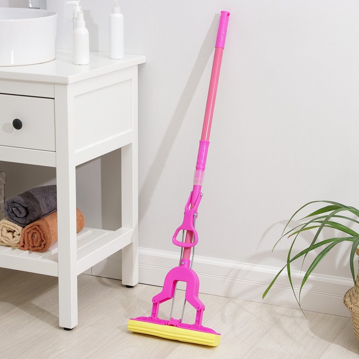 Швабра PVA со складным отжимом и телескопической ручкой 97-118 см, цвет МИКС
