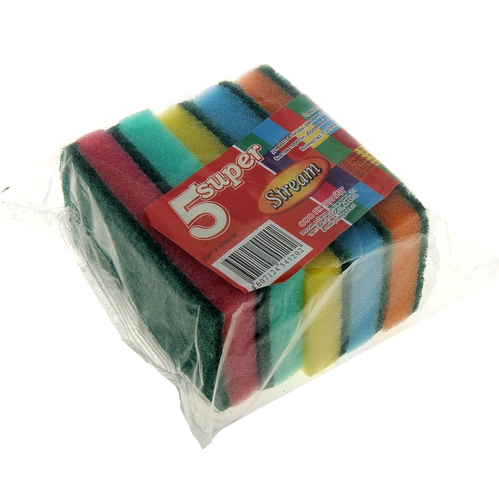 Набор губок бытовых "Супер. Stream" с чистящим слоем, 5 шт.