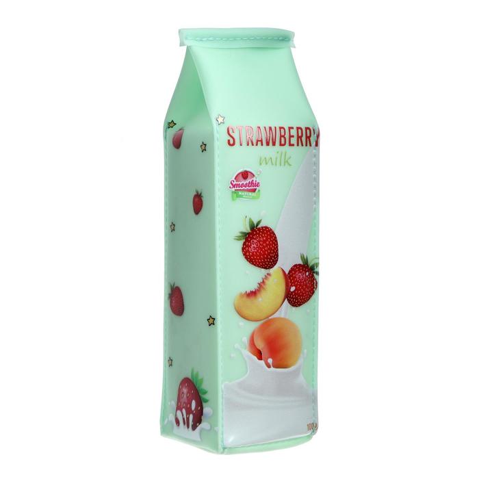 фото Пенал школьный, на молнии силиконовый "сок клубника", зеленый