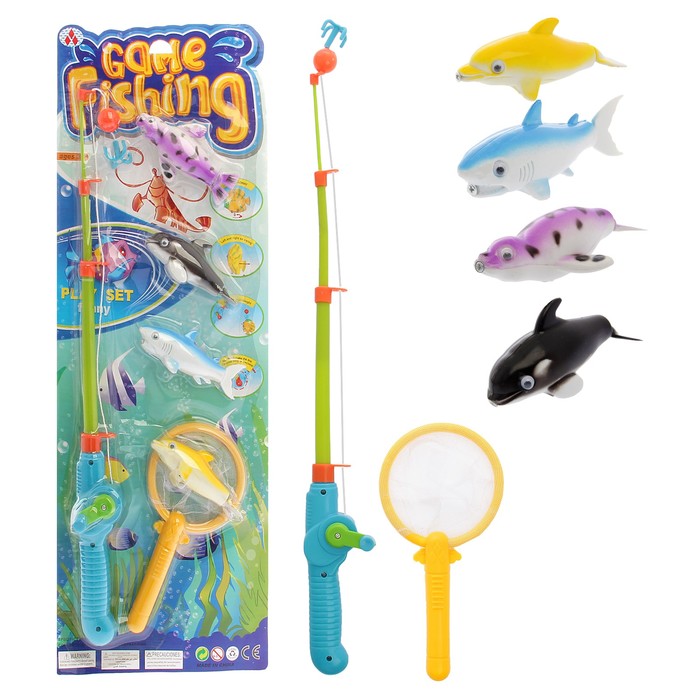 Рыбалка "Охота на рыбок", удочка, сачок, 4 рыбки