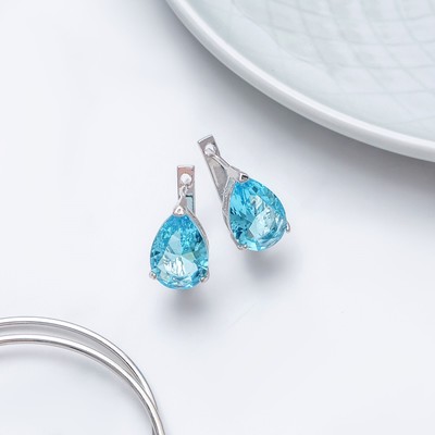 Серьги "Циркон" капля, цвет морской волны