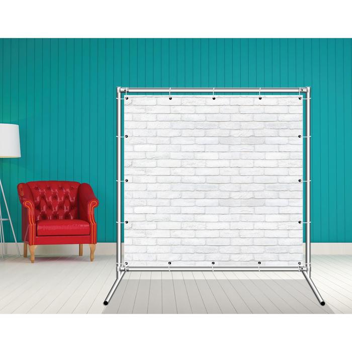 Стенд-ширма «Белая кирпичная стена», 155 × 158 см, односторонняя, металл, баннерная ткань
