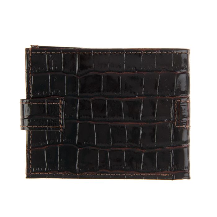 Портмоне на кнопке, 1 отдел, отдел для монет, цвет коричневый крокодил