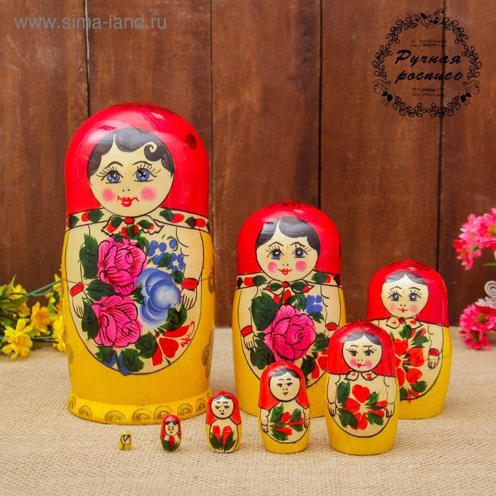 фото Матрёшка «розочка», красный платок, 8 кукольная, 19-22 см