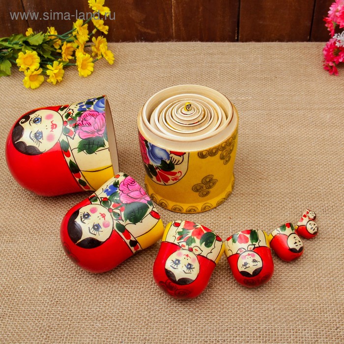 

Матрёшка «Розочка», красный платок, 8 кукольная, 21-24 см, микс