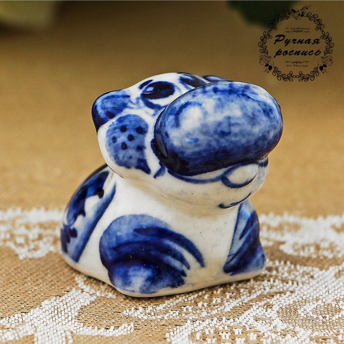 Сувенир «Бегемот», малый, 3 см, гжель