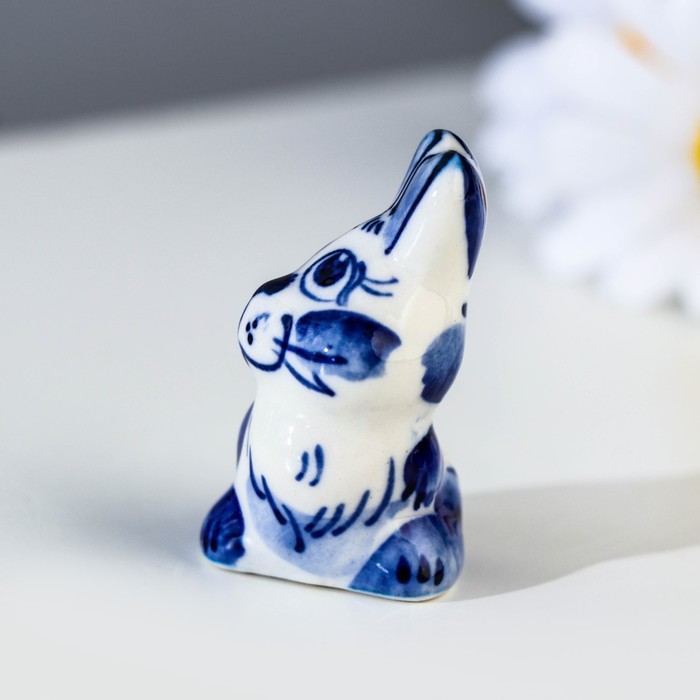 Сувенир «Заяц», боком, малый, гжель