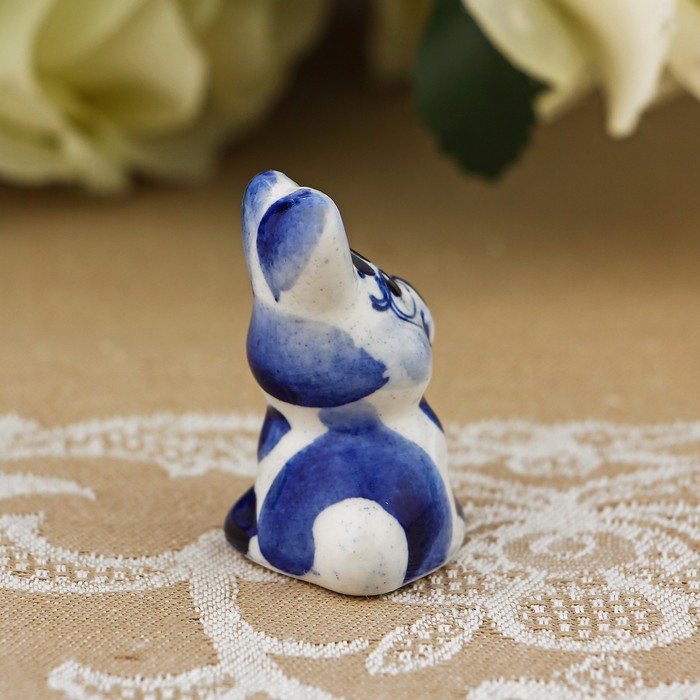 Сувенир «Заяц», боком, малый, гжель
