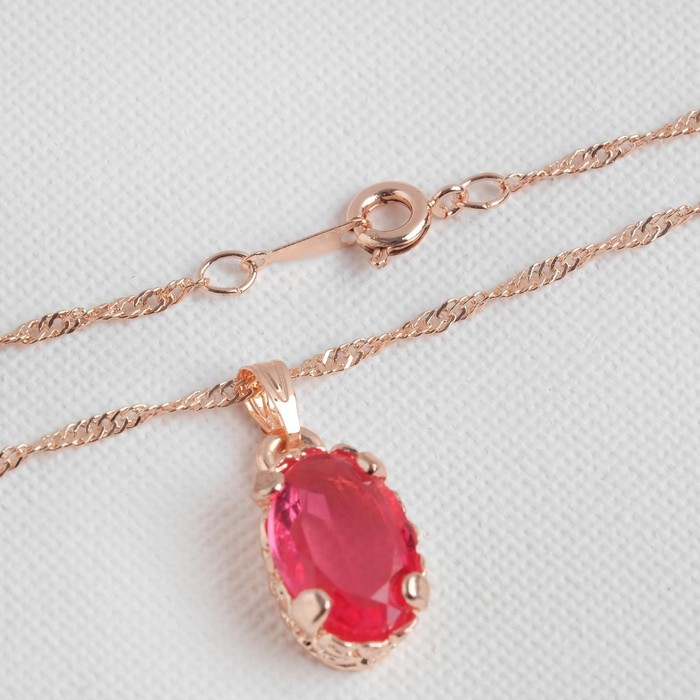 Гарнитур 3 предмета: серьги, кулон, кольцо безразмерное "Эдель" овал крупный, цвет розовый в золоте, 45см