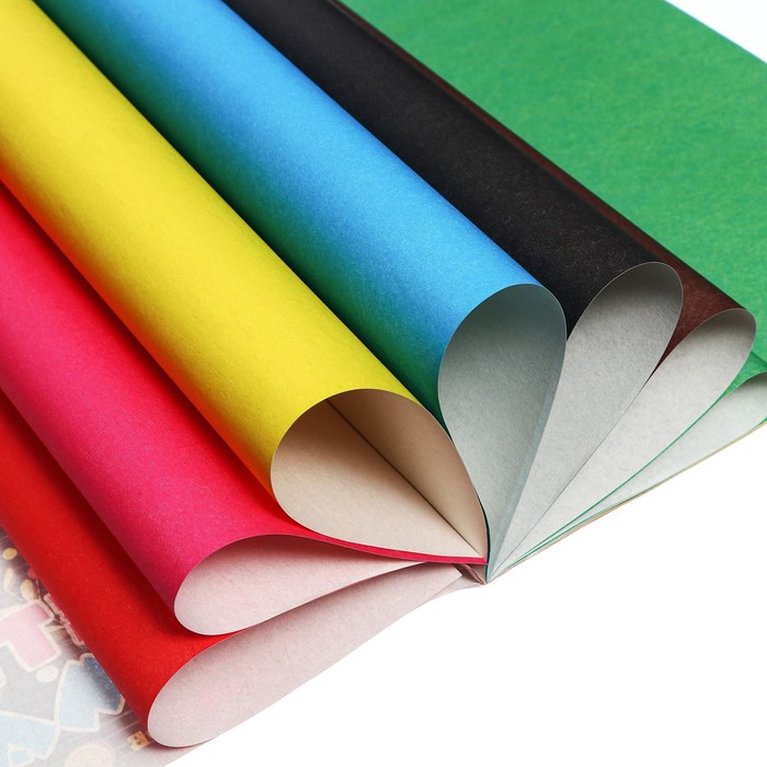 Бумага цветная 14 листов, 7 цветов А4, "Мультики"