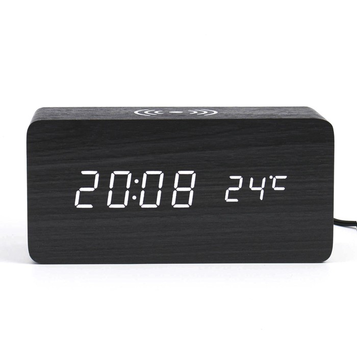 Часы - будильник электронные Цифра-ТЗ настольные с термометром и беспроводной QI зарядкой