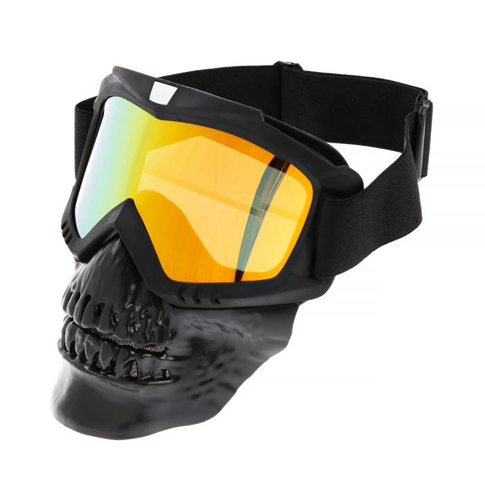 очки маска для езды на мототехнике разборные стекло с затемнением черные Очки-маска для езды на мототехнике, разборные, визор оранжевый, цвет черный