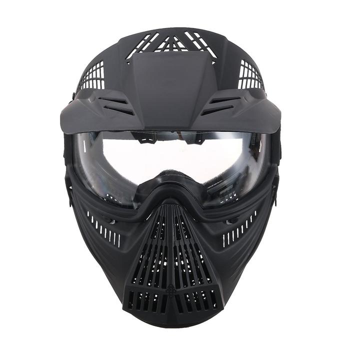 фото Очки-маска для езды на мототехнике, разборные, визор прозрачный, козырек, цвет черный