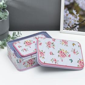 

Шкатулка металл "Розы и полоски" набор 3 шт 4,5х8,5х12,3 5,5х10х14,2 6,7х13,3х18,5 см