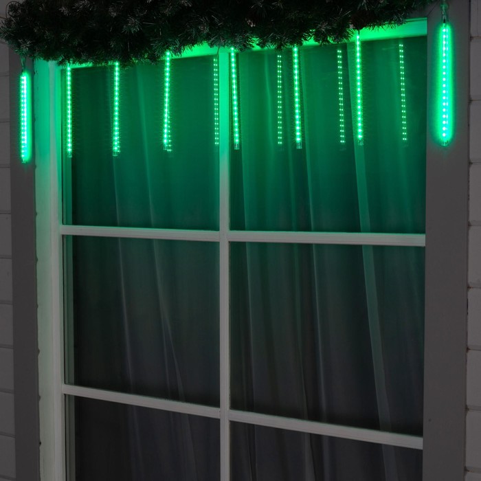 Гирлянда «Сосульки» 2.5 × 0.3 м, IP65, прозрачная нить, 192 LED, свечение зелёное с эффектом стекания, 12 В