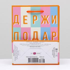 

Пакет подарочный "Держи подарок!", 11,5 х 14,5 х 6,5 см