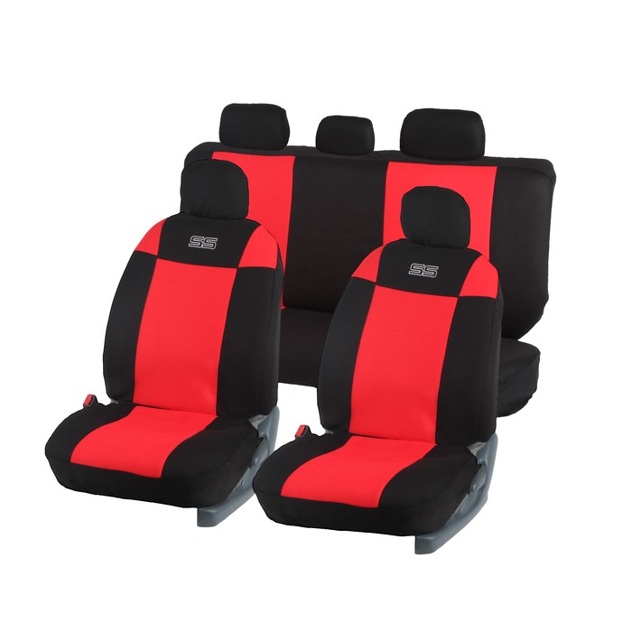 Авточехлы универсальные, набор 10 предметов, черно-красные